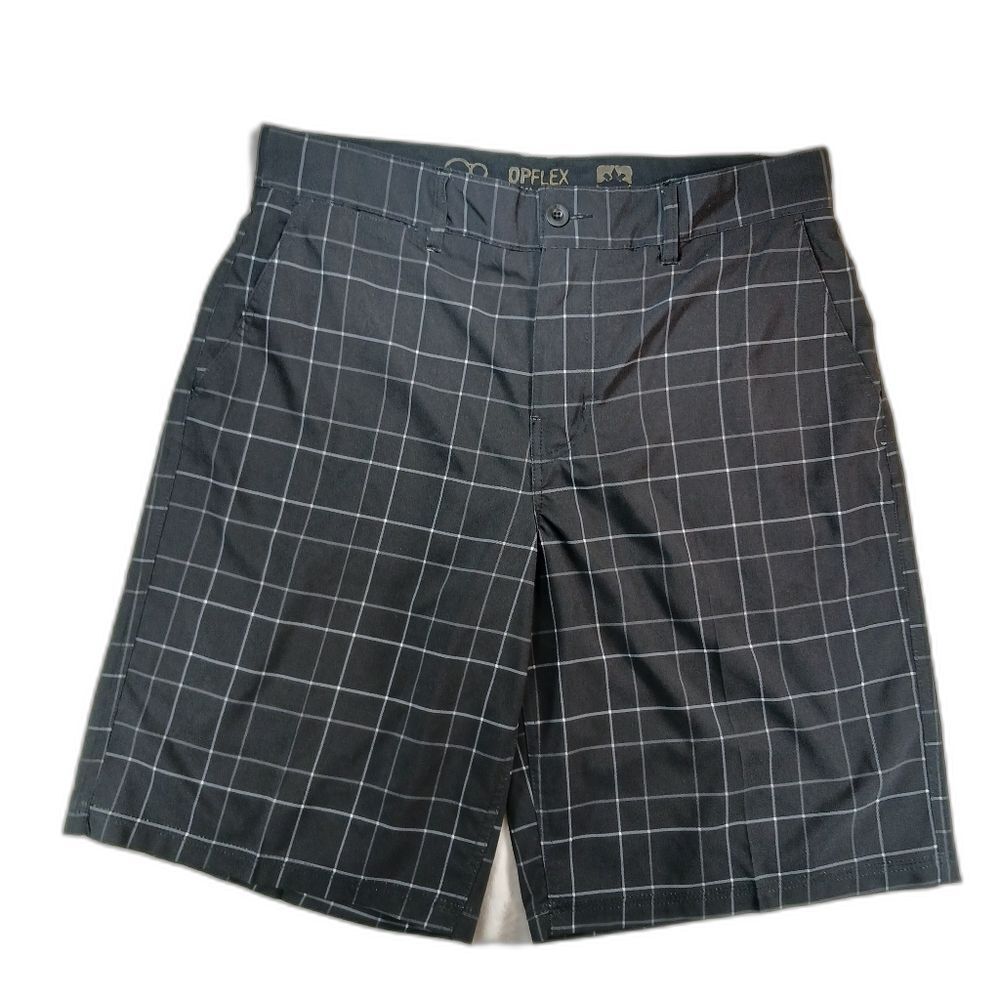 Opflex 4- Way Stretch Athletic/Golf Shorts.  Men's 32 Waist. Black/Gray Striped